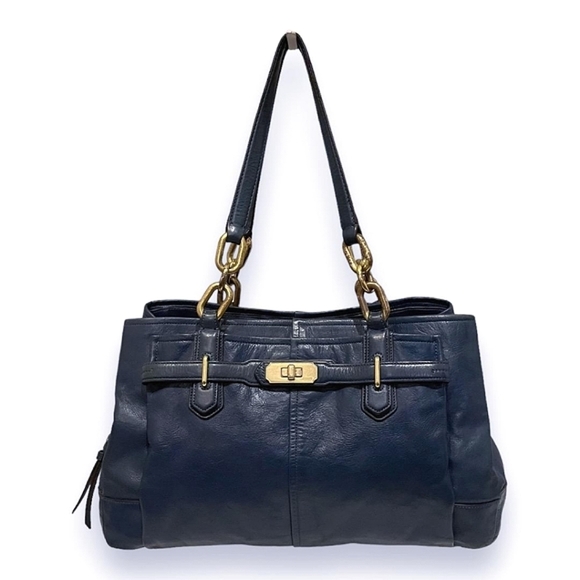 Coach Handbags - Coach Chelsea Jayden Steel Blue Leather Three Comp Shoulder Bag